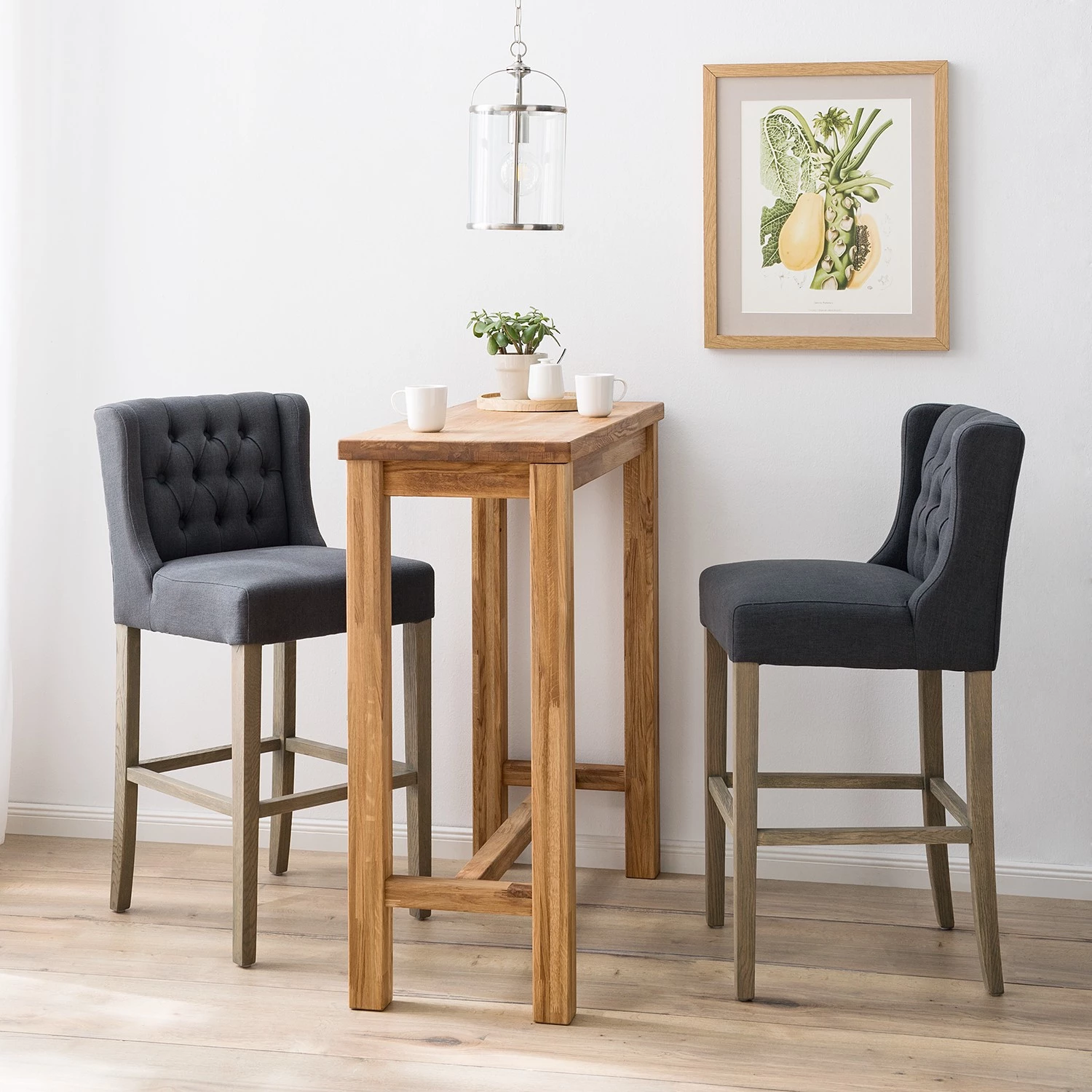 Maison Belfort Chaise de bar Nola - Tissu - Chêne massif - Gris foncé / Chêne foncé 2 Maison Belfort Chaise de bar Nola - Tissu - Chêne massif - Gris foncé / Chêne foncé – Image 2
