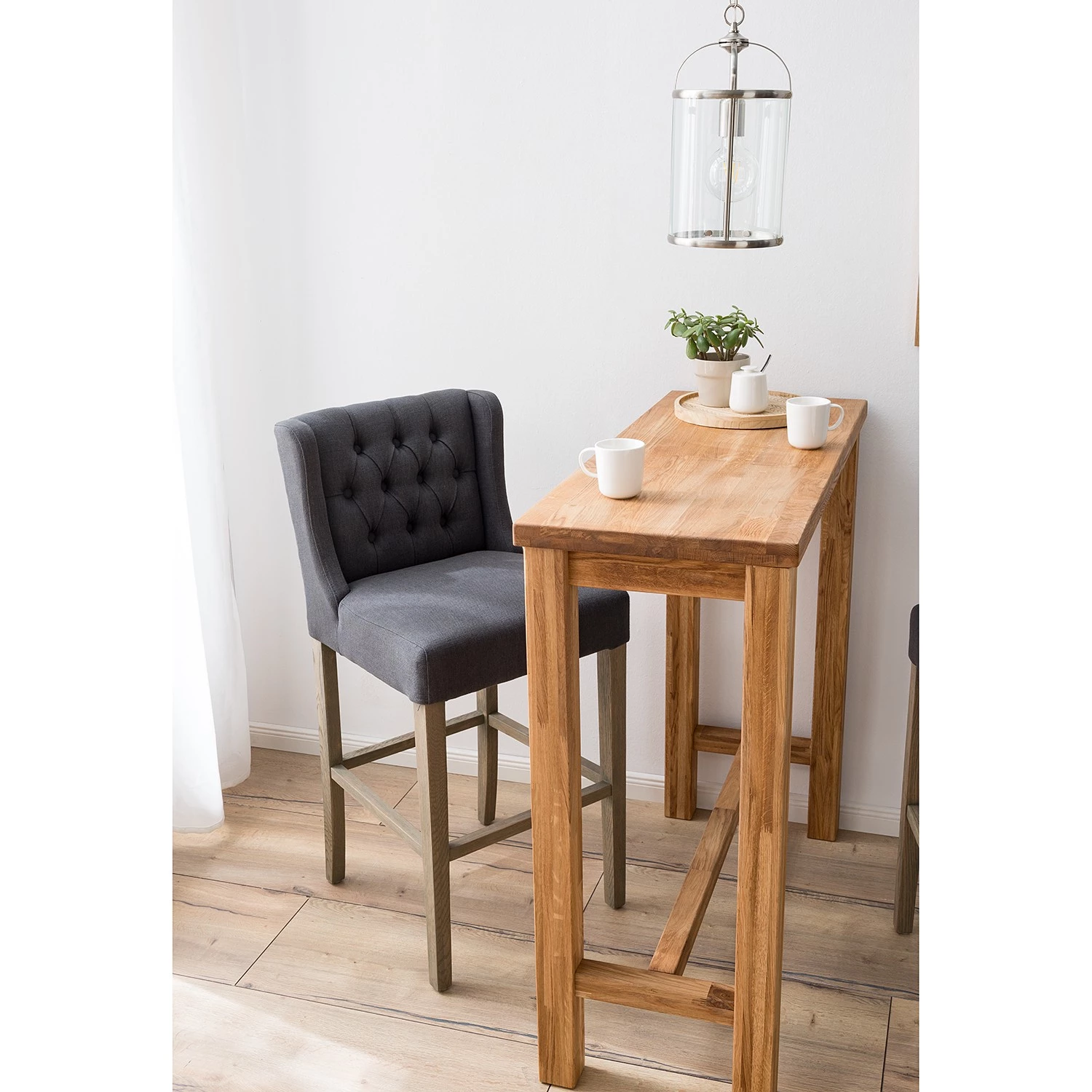 Maison Belfort Chaise de bar Nola - Tissu - Chêne massif - Gris foncé / Chêne foncé 7 Maison Belfort Chaise de bar Nola - Tissu - Chêne massif - Gris foncé / Chêne foncé – Image 7