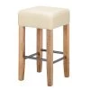 Ars Natura Tabouret de bar Delia - Acacia massif / Imitation cuir - Crème