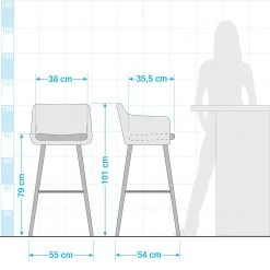 Mørteens Chaises de bar Nicholas II - Granit - Lot de 2 -Meubles de salle à manger Soldes Magasin 1000016142 191129 16584900011 SKETCH DETAILS P000000001000016142 sketch