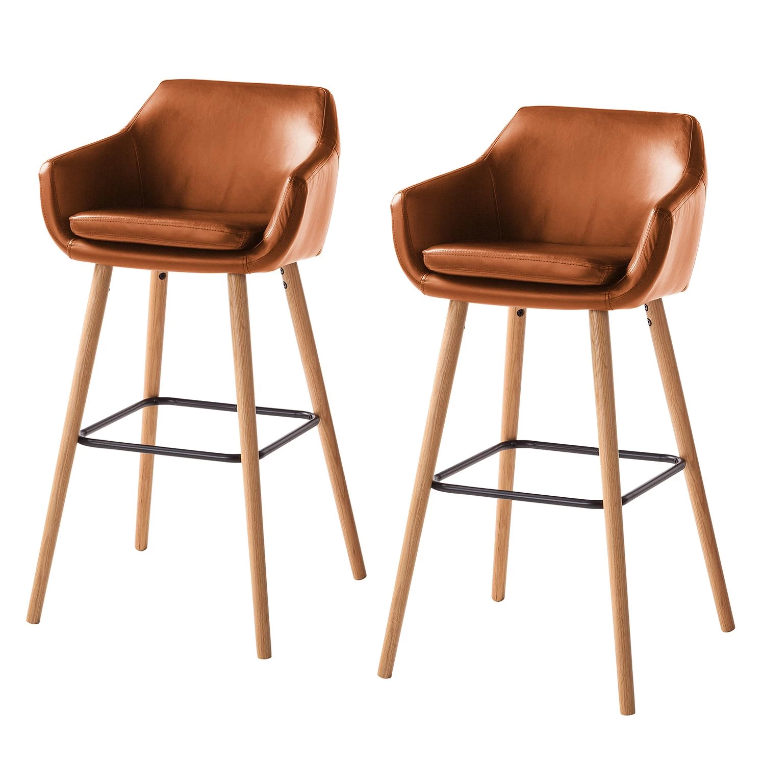 Mørteens Chaises de bar Nicholas I - Imitation cuir / Chêne massif - Marron vintage - Lot de 2 1 Mørteens Chaises de bar Nicholas I - Imitation cuir / Chêne massif - Marron vintage - Lot de 2