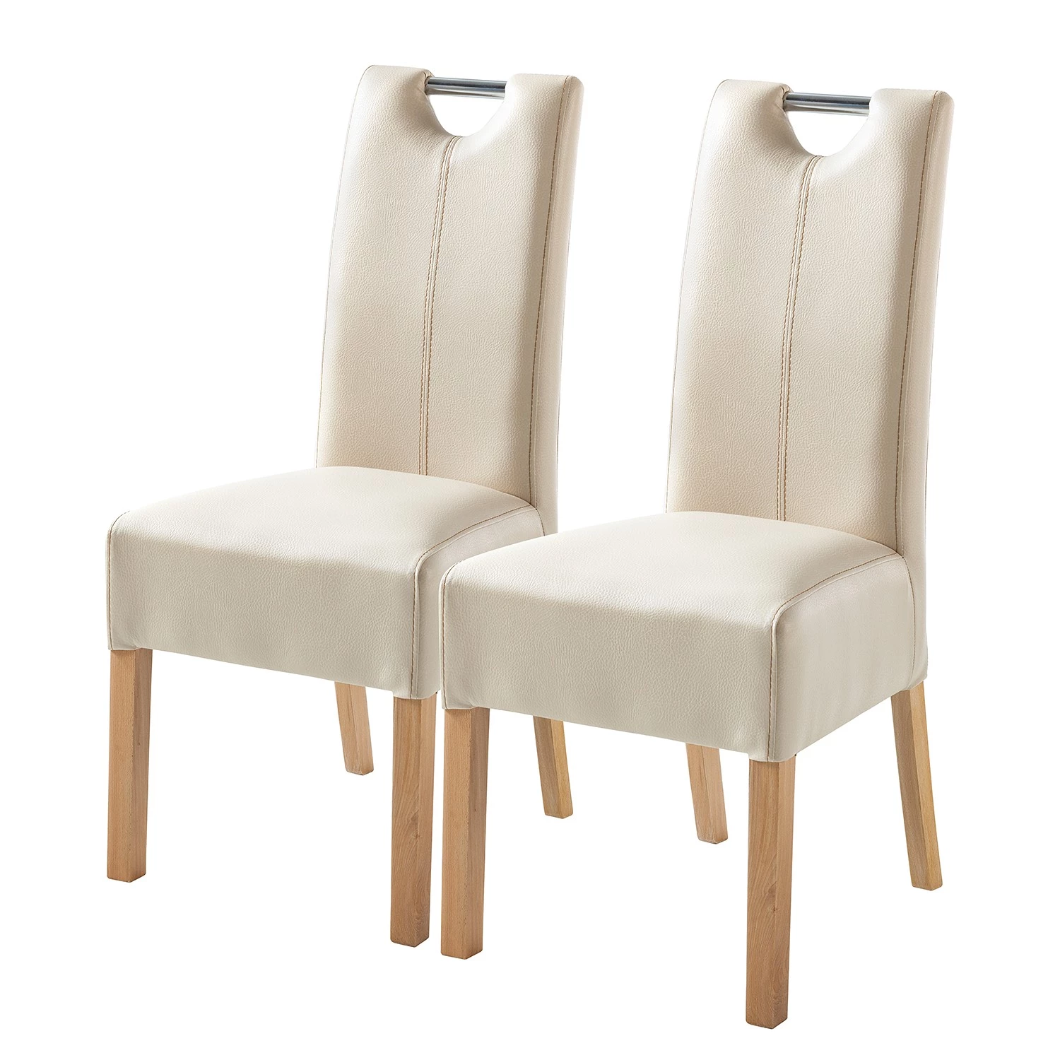 Ars Natura Chaises Lenya (lot de 2) - Imitation cuir beige / Hêtre naturel 1 Ars Natura Chaises Lenya (lot de 2) - Imitation cuir beige / Hêtre naturel