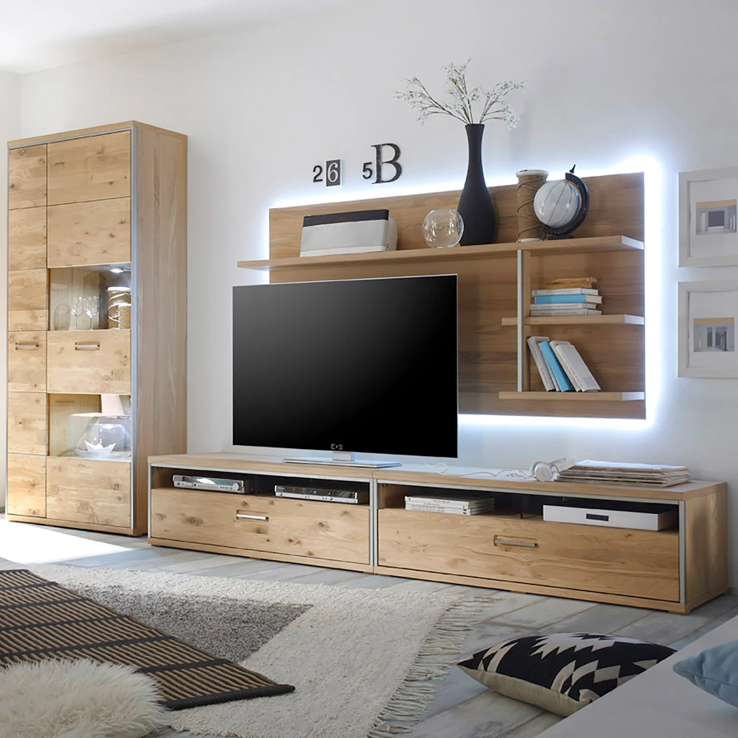 Ars Natura Armoire vitrine Lopburi - Chêne bianco partiellement massif / Ardoise 2 Ars Natura Armoire vitrine Lopburi - Chêne bianco partiellement massif / Ardoise – Image 2