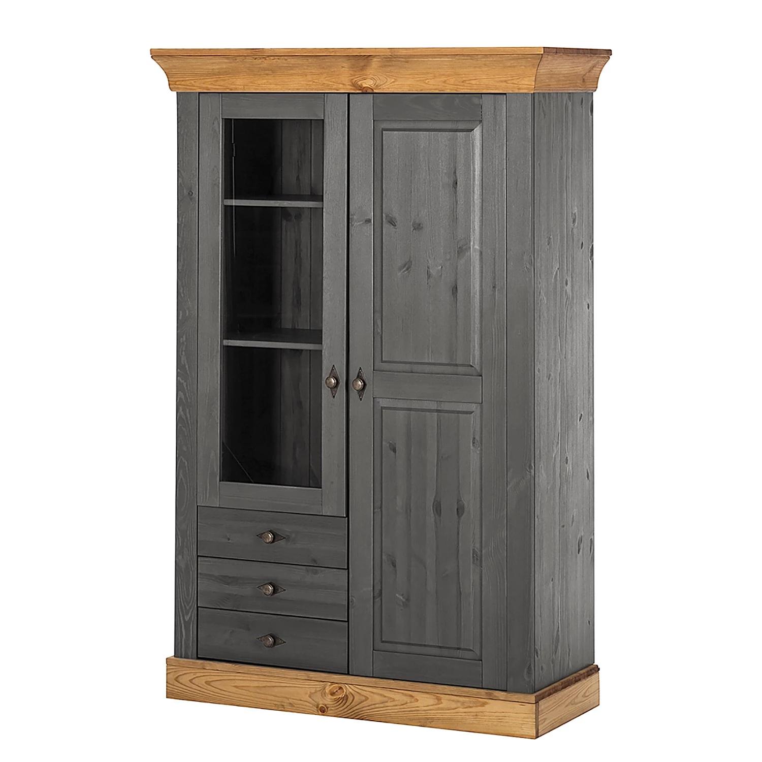 Maison Belfort Armoire vitrine Bergen - Epicéa gris / Epicéa lessivé 1 Maison Belfort Armoire vitrine Bergen - Epicéa gris / Epicéa lessivé