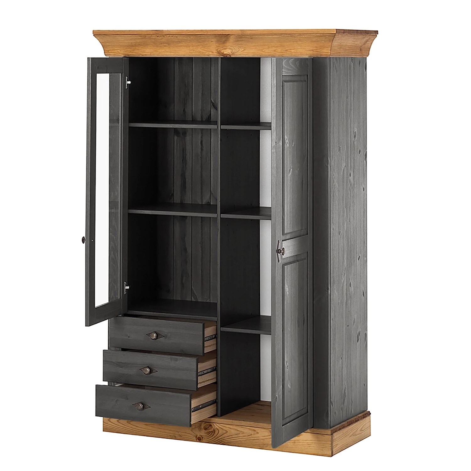 Maison Belfort Armoire vitrine Bergen - Epicéa gris / Epicéa lessivé 3 Maison Belfort Armoire vitrine Bergen - Epicéa gris / Epicéa lessivé – Image 3