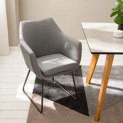 Mørteens Chaise à accoudoirs Nicholas IV - Tissu / Métal - Granit / gris-brun antique -Meubles de salle à manger Soldes Magasin 1000112681 201008 06225300188 MOOD DETAILS P000000001000112681 mood