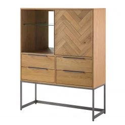 Ars manufacti Commode haute Dharai - Placage en bois véritable / Métal - Chêne / Argenté -Meubles de salle à manger Soldes Magasin 1000117156 180802 08243702 GALLERYIMAGES P000000001000117156