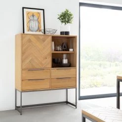 Ars manufacti Commode haute Dharai - Placage en bois véritable / Métal - Chêne / Argenté -Meubles de salle à manger Soldes Magasin 1000117156 180827 07154810 MOOD GALLERYIMAGES P000000001000117156 mood