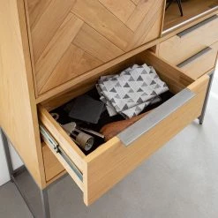 Ars manufacti Commode haute Dharai - Placage en bois véritable / Métal - Chêne / Argenté -Meubles de salle à manger Soldes Magasin 1000117156 180827 07154812 GALLERYIMAGES P000000001000117156