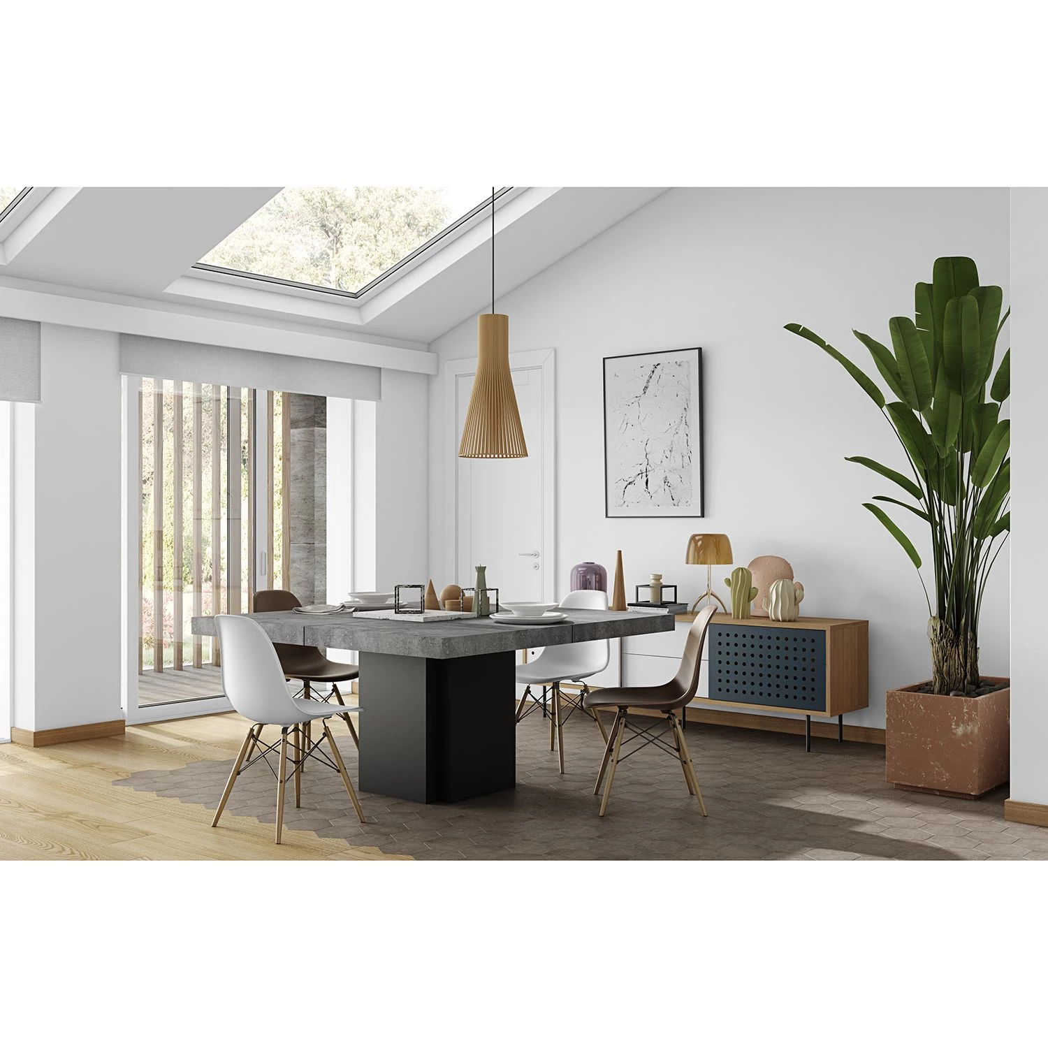 Temahome Table Detroit II - Imitation béton / Noir mat 2 Temahome Table Detroit II - Imitation béton / Noir mat – Image 2