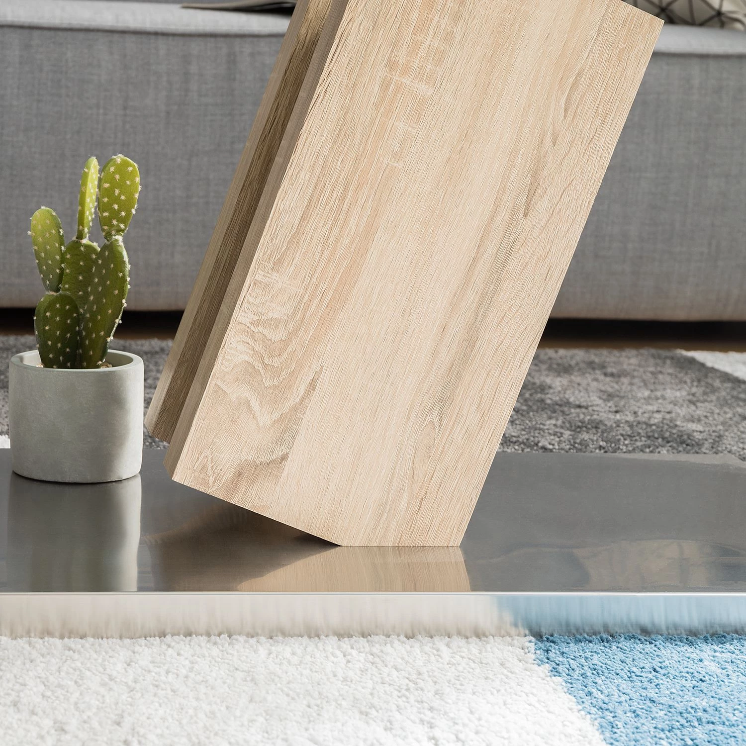 Fredriks Table basse Bleik - Verre de sécurité / Acier inoxydable - Imitation chêne / Argenté 7 Fredriks Table basse Bleik - Verre de sécurité / Acier inoxydable - Imitation chêne / Argenté – Image 7