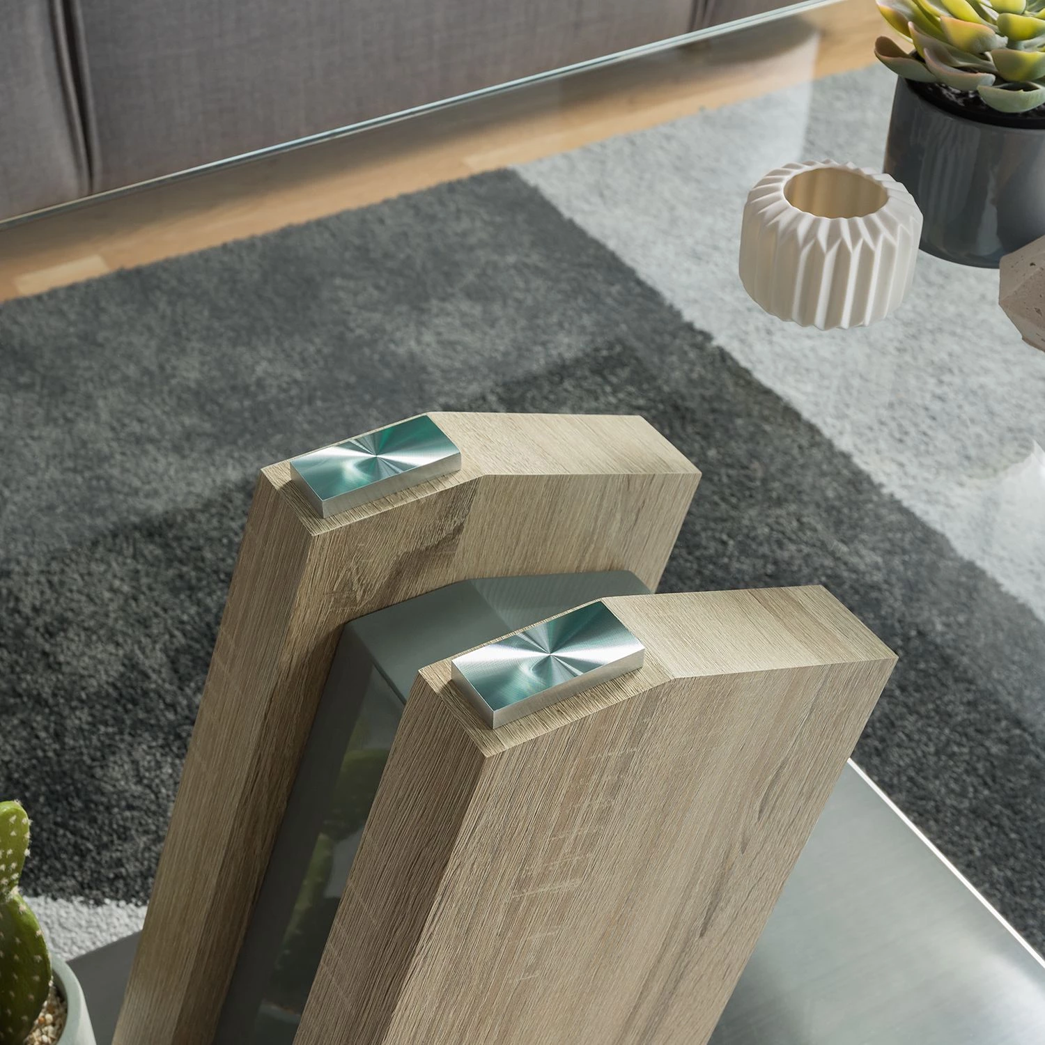 Fredriks Table basse Bleik - Verre de sécurité / Acier inoxydable - Imitation chêne / Argenté 8 Fredriks Table basse Bleik - Verre de sécurité / Acier inoxydable - Imitation chêne / Argenté – Image 8