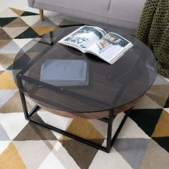 Studio Copenhagen Table basse Sumstad - Verre fumé / Métal - Noyer / Noir -Meubles de salle à manger Soldes Magasin 1000123773 190321 17260300002 GALLERYIMAGES P000000001000123773