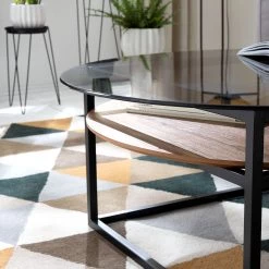 Studio Copenhagen Table basse Sumstad - Verre fumé / Métal - Noyer / Noir -Meubles de salle à manger Soldes Magasin 1000123773 190321 17260300003 GALLERYIMAGES P000000001000123773