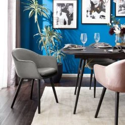 Mørteens Chaise à accoudoirs Hallund II - Velours / Hévéa massif - Noir - Gris -Meubles de salle à manger Soldes Magasin 1000123817 190326 13193400007 MOOD GALLERYIMAGES P000000001000123817 mood