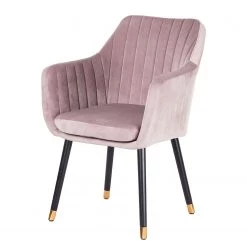 Jack & Alice Chaise avec accoudoirs Leezy G - Chêne massif / Velours - Rose vieilli / Noir