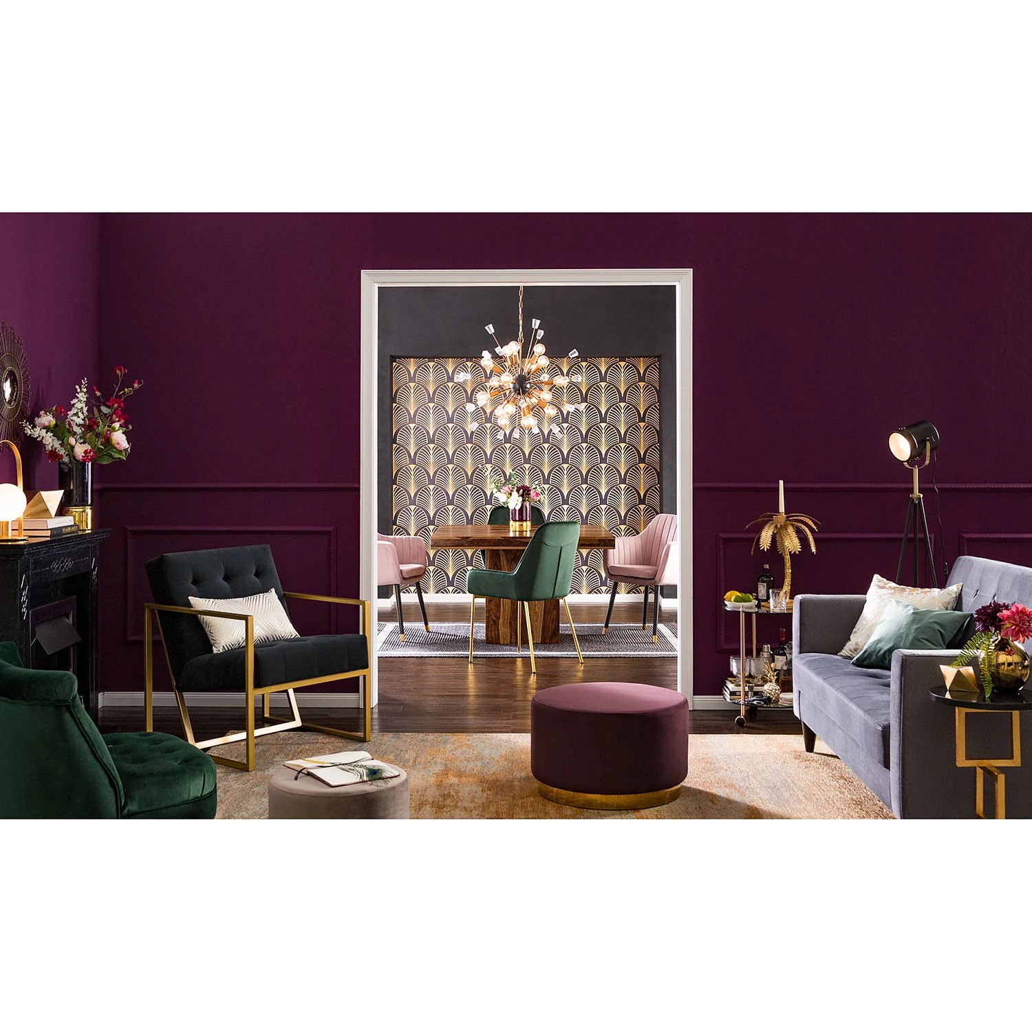 Jack & Alice Chaises capitonnées Evy (lot de 2) - Velours / Métal - Doré - Velours Sua: Vert foncé 3 Jack & Alice Chaises capitonnées Evy (lot de 2) - Velours / Métal - Doré - Velours Sua: Vert foncé – Image 3