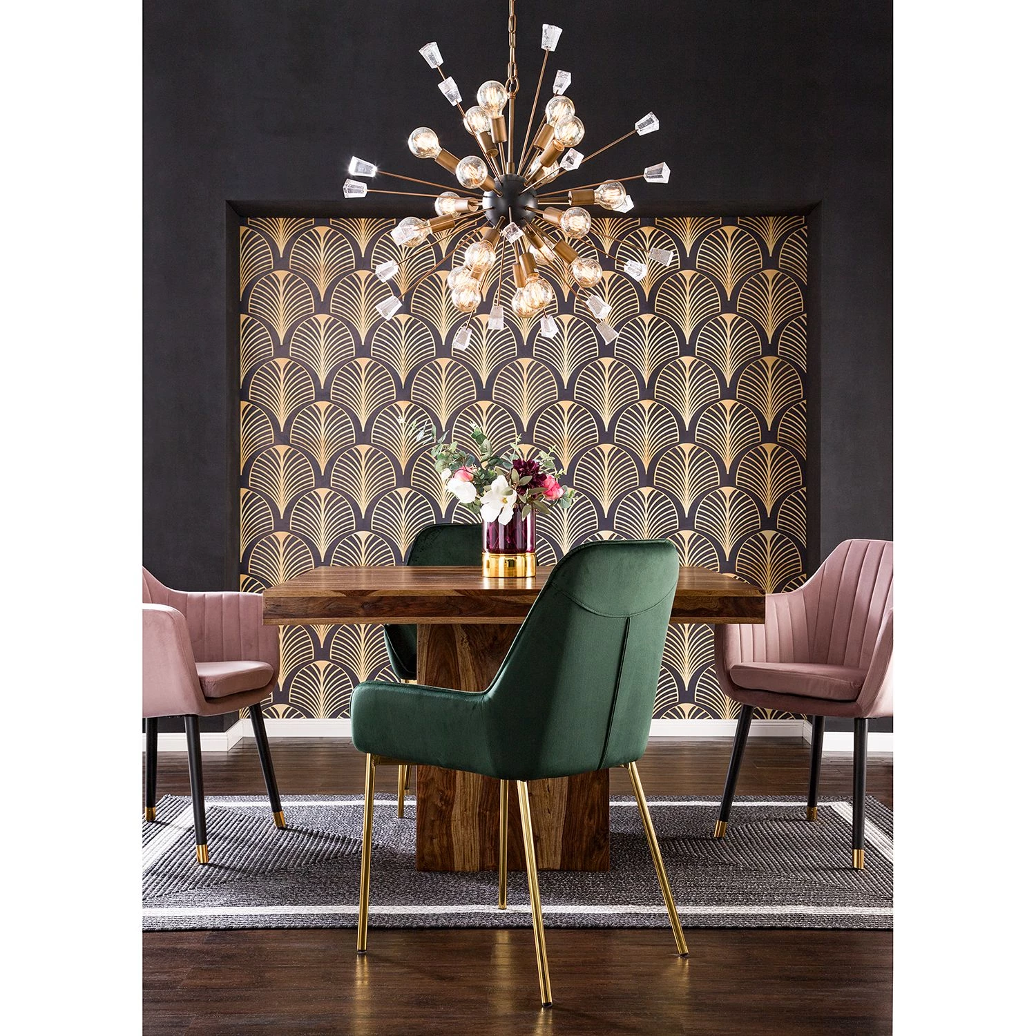 Jack & Alice Chaises capitonnées Evy (lot de 2) - Velours / Métal - Doré - Velours Sua: Vert foncé 4 Jack & Alice Chaises capitonnées Evy (lot de 2) - Velours / Métal - Doré - Velours Sua: Vert foncé – Image 4