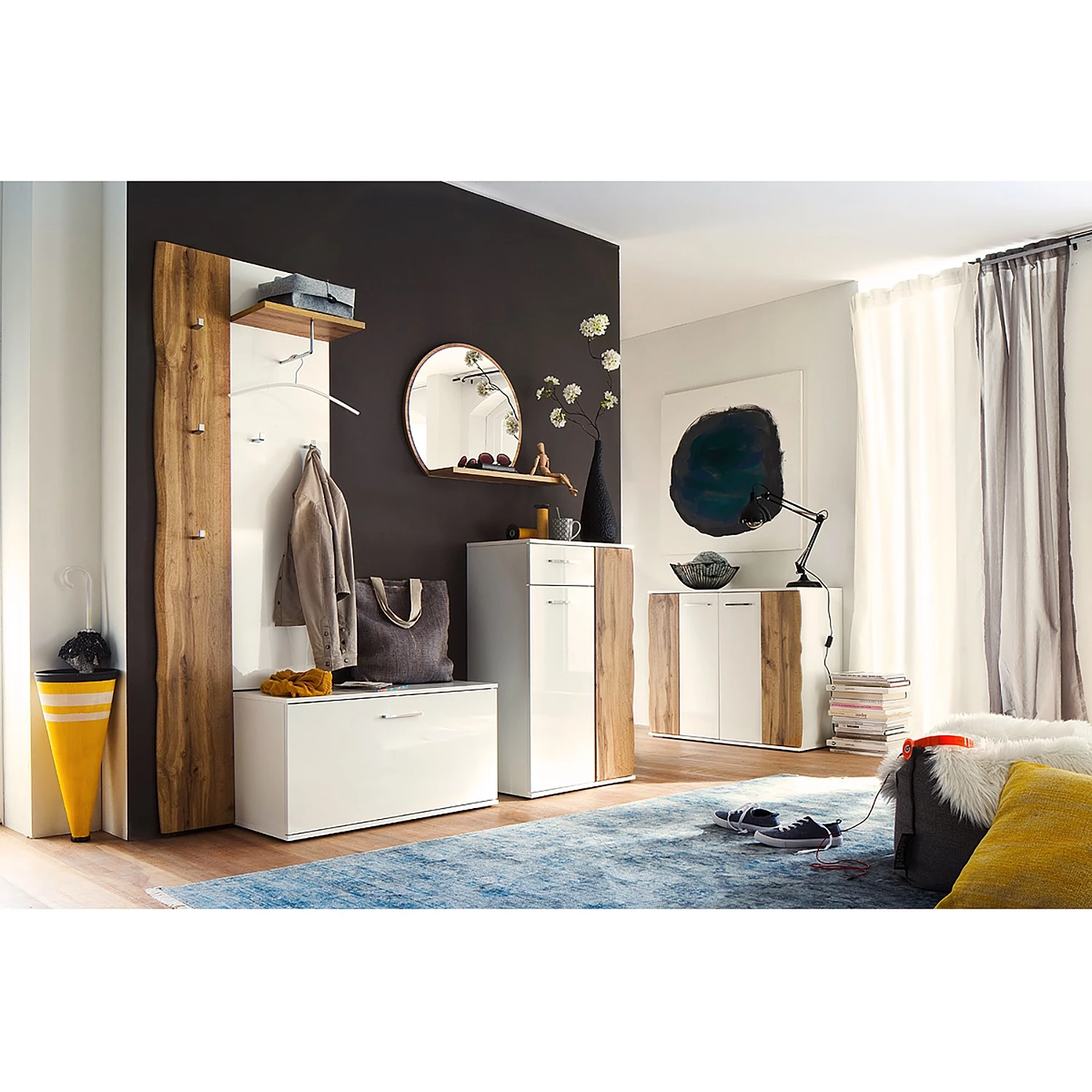 Loftscape Buffet Vantaa - Blanc brillant / Imitation chêne 2 Loftscape Buffet Vantaa - Blanc brillant / Imitation chêne – Image 2