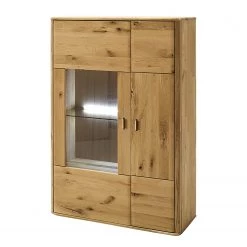 Naturoo Buffet haut Forge II - Partiellement en chêne massif - Chêne de poutre Bianco / Imitation chêne Bianco - Porte en verre à gauche