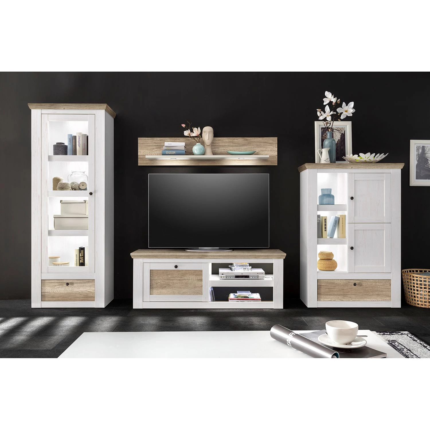 Fredriks Vitrine Lorida I - Imitation pin blanc / Imitation chêne 2 Fredriks Vitrine Lorida I - Imitation pin blanc / Imitation chêne – Image 2