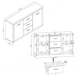 Loftscape Buffet Hagby - Imitation chêne / Blanc -Meubles de salle à manger Soldes Magasin 1000137094 220310 500 SKETCH DETAILS P000000001000137094 sketch