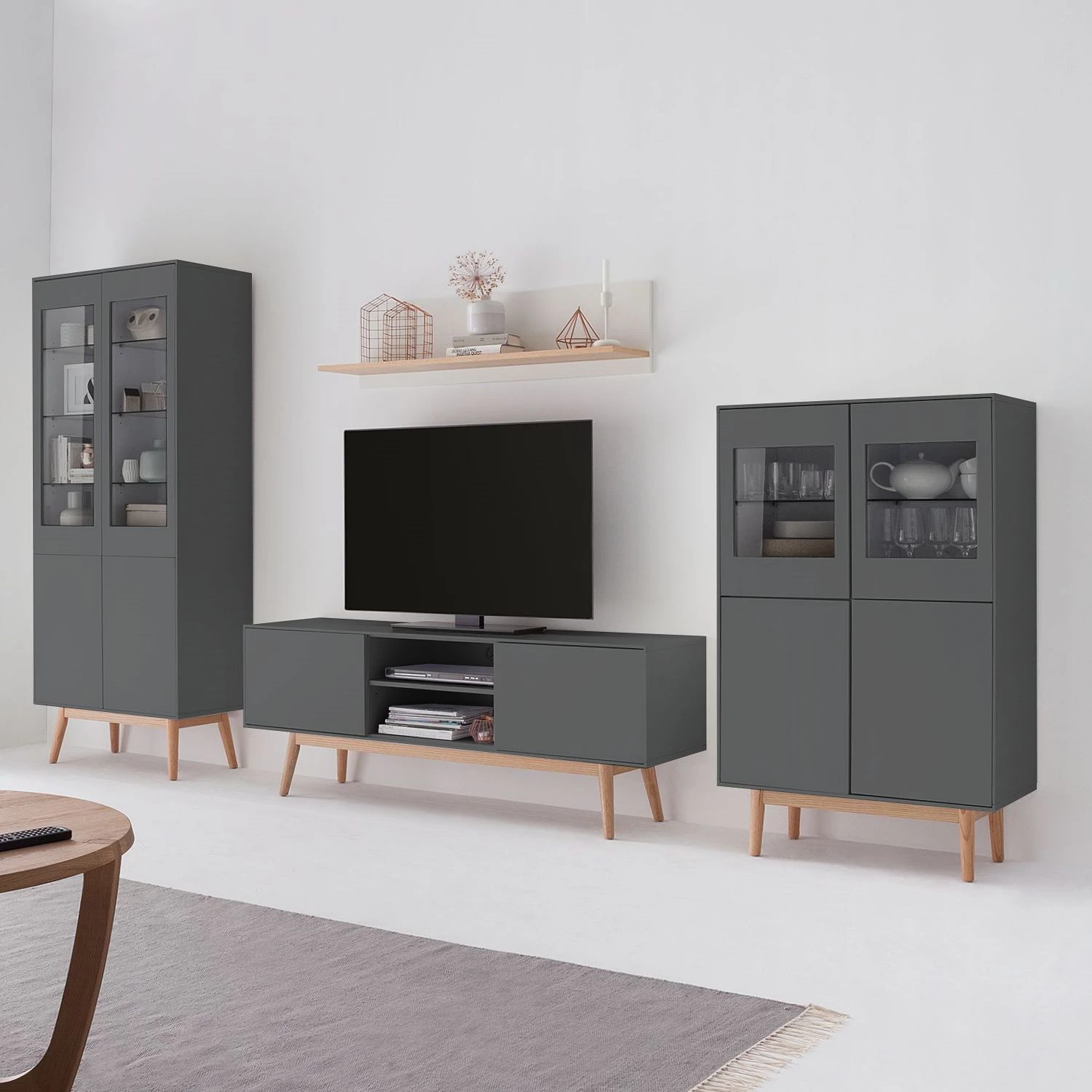 Mørteens Buffet haut Lindholm II - Partiellement en chêne massif - Gris 2 Mørteens Buffet haut Lindholm II - Partiellement en chêne massif - Gris – Image 2