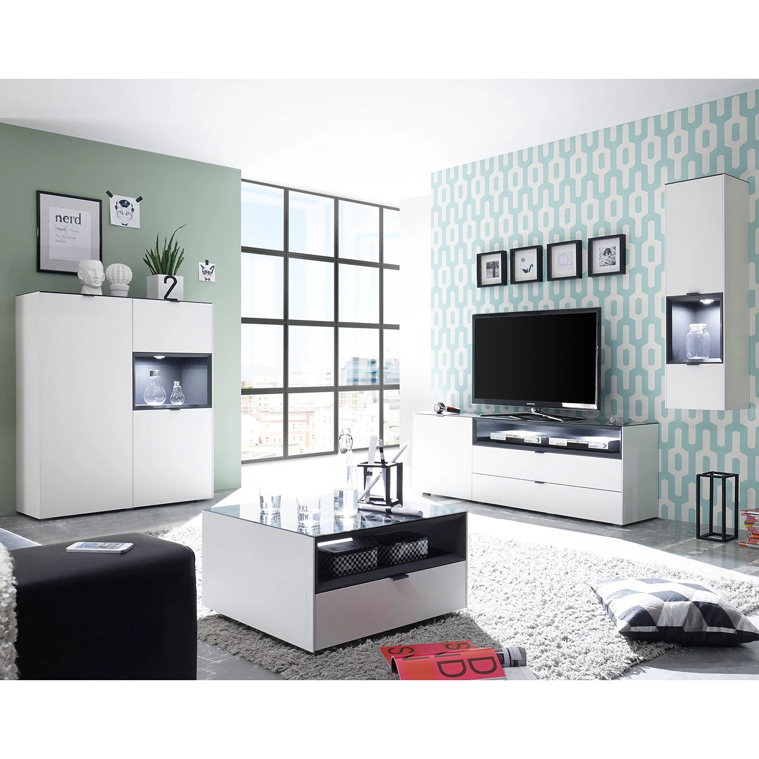 Loftscape Buffet haut Batchelor - Blanc / Anthracite 2 Loftscape Buffet haut Batchelor - Blanc / Anthracite – Image 2