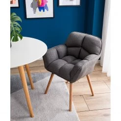 Mørteens Chaise à accoudoirs Lontras - Tissu / Chêne massif - Gris / Chêne -Meubles de salle à manger Soldes Magasin 1000159236 210323 15220401470 MOOD DETAILS P000000001000159236 mood