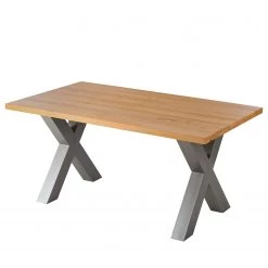 Ars manufacti Table Woodha X - Hêtre - Largeur : 160 cm - Sans rallonge - Argenté