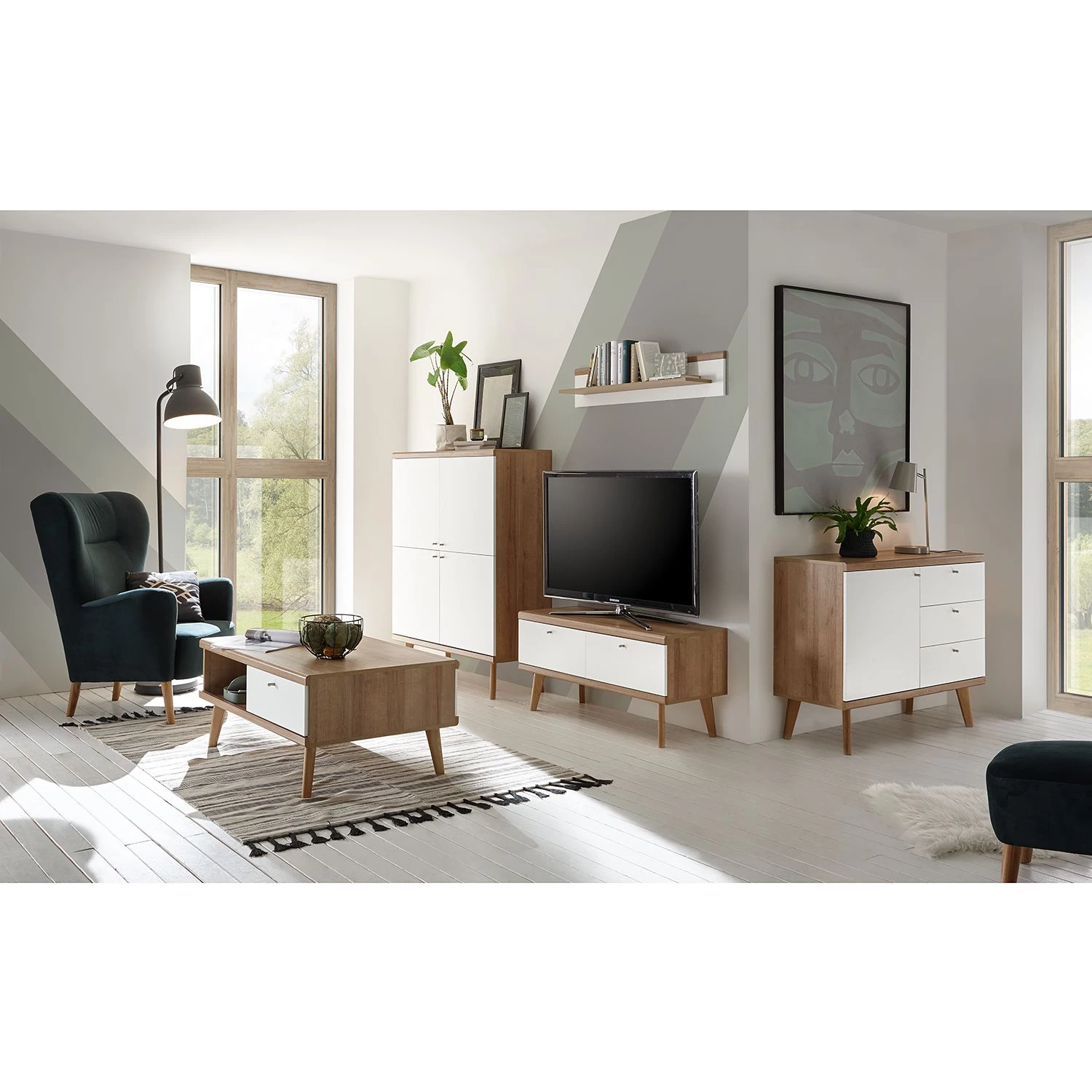 Norrwood Buffet Gyland - Blanc matt / Imitation chêne Riviera 4 Norrwood Buffet Gyland - Blanc matt / Imitation chêne Riviera – Image 4