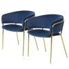 Jack & Alice Chaise à accoudoirs Vilhena I (lot de 2) - Velours / Acier - Doré - Bleu foncé