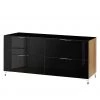 Maja Möbel Buffet Shino III - Verre noir / Imitation chêne de Riviera