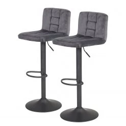Loftscape Chaises de bar Irma (lot de 2) - Velours / Acier - Gris