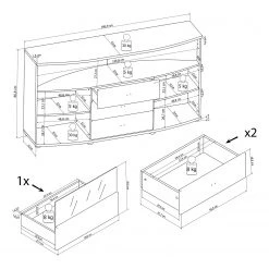 Loftscape Buffet Jaguare - Blanc brillant / Imitation chêne Ribbeck -Meubles de salle à manger Soldes Magasin 1000171366 191211 13361400003 SKETCH DETAILS P000000001000171366 sketch