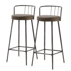 Red Living Chaise de bar Hegne (lot de 2) - Imitation cuir / Acier - Marron vintage / Anthracite