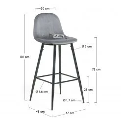 Jack & Alice Chaise de bar Sendo (lot de 2) - Velours/ Métal - Gris / Noir -Meubles de salle à manger Soldes Magasin 1000172232 190503 12121200212 GALLERYIMAGES P000000001000172232