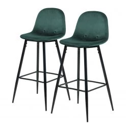 Jack & Alice Chaise de bar Sendo (lot de 2) - Velours/ Métal - Turquoise / Noir