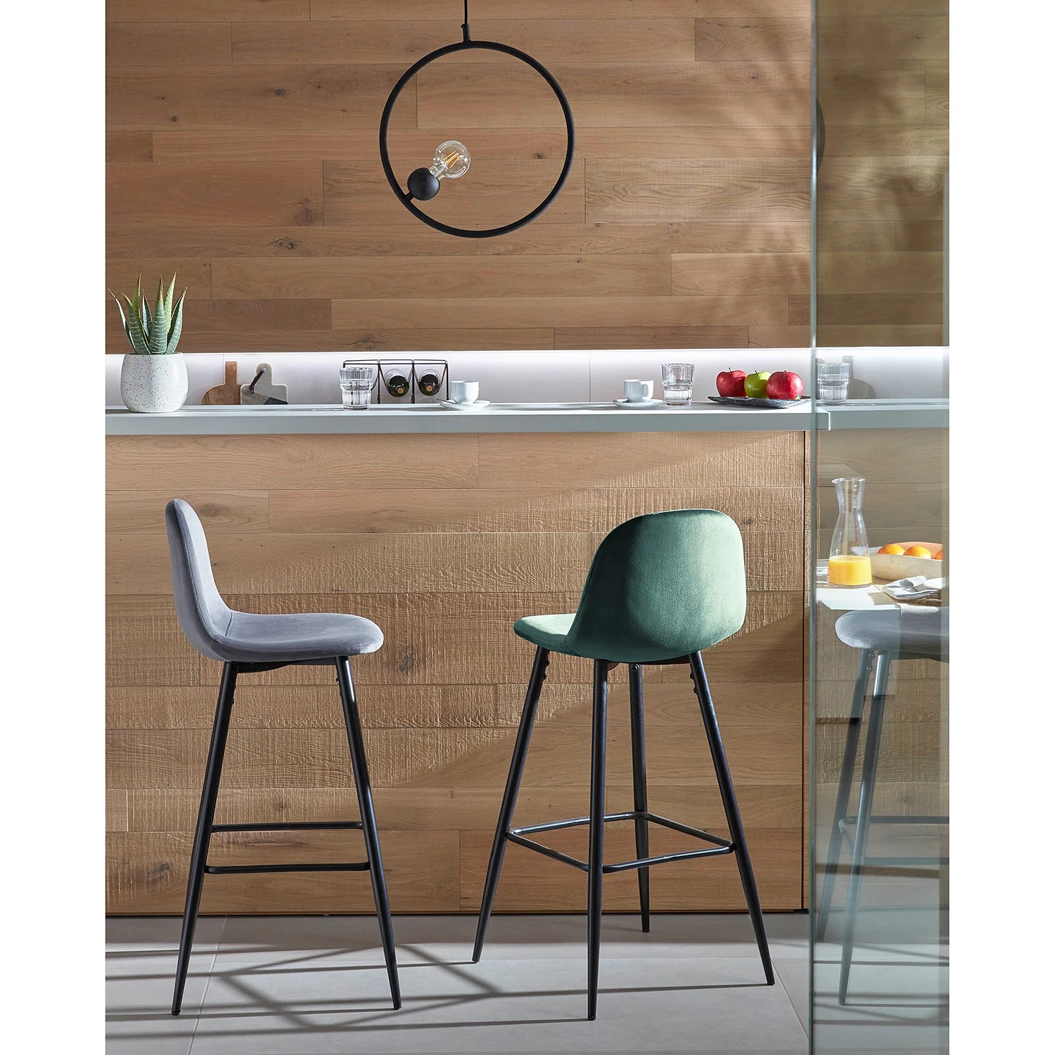 Jack & Alice Chaise de bar Sendo (lot de 2) - Velours/ Métal - Turquoise / Noir 2 Jack & Alice Chaise de bar Sendo (lot de 2) - Velours/ Métal - Turquoise / Noir – Image 2