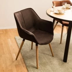 Ars manufacti Chaise à accoudoirs Kantii I - Microfibre / Chêne massif - Marron foncé vintage - 1 chaise -Meubles de salle à manger Soldes Magasin 1000176707 200302 11494300018 MOOD DETAILS P000000001000176707 mood