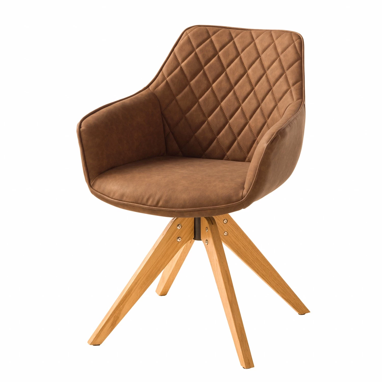 Mørteens Chaise à accoudoirs Pori II - Imitation cuir / Chêne massif - Marron - 1 chaise 1 Mørteens Chaise à accoudoirs Pori II - Imitation cuir / Chêne massif - Marron - 1 chaise