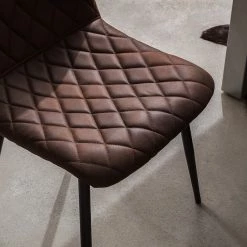 Ars manufacti Chaise capitonnée Tervo - microfibre / Acier - Microfibre Colby: Marron foncé vintage - Lot de 2 -Meubles de salle à manger Soldes Magasin 1000176747 201013 13591700055 DETAILS P000000001000176747