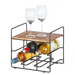 WENKO Range-bouteilles Loft I - Bambou massif / Acier inoxydable - Bambou / Noir -Meubles de salle à manger Soldes Magasin 1000176884 190627 16584000062 GALLERYIMAGES P000000001000176884