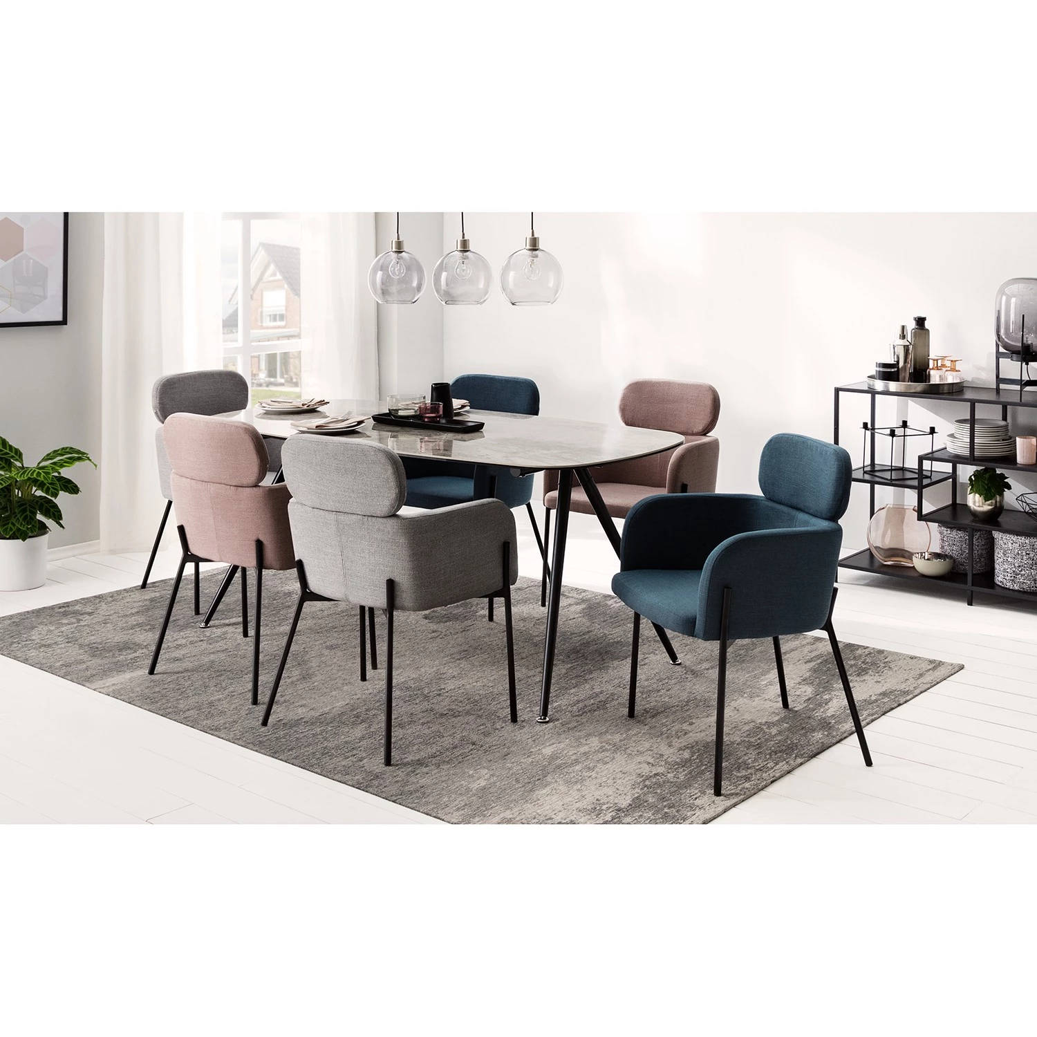 Mørteens Chaises à accoudoirs Menly - Tissu / Métal - Noir - Bleu Gris 3 Mørteens Chaises à accoudoirs Menly - Tissu / Métal - Noir - Bleu Gris – Image 3