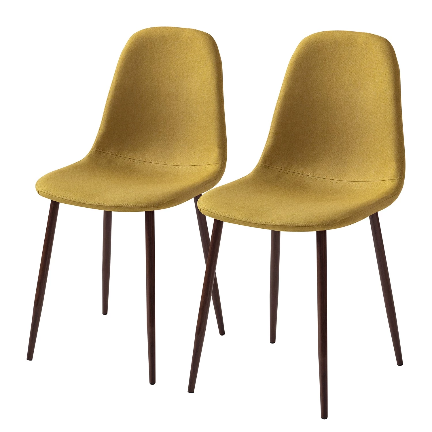 Mørteens Chaise capitonnée Iskmo VI - Tissu / Métal - Imitation noyer - Jaune moutarde - Lot de 2 1 Mørteens Chaise capitonnée Iskmo VI - Tissu / Métal - Imitation noyer - Jaune moutarde - Lot de 2