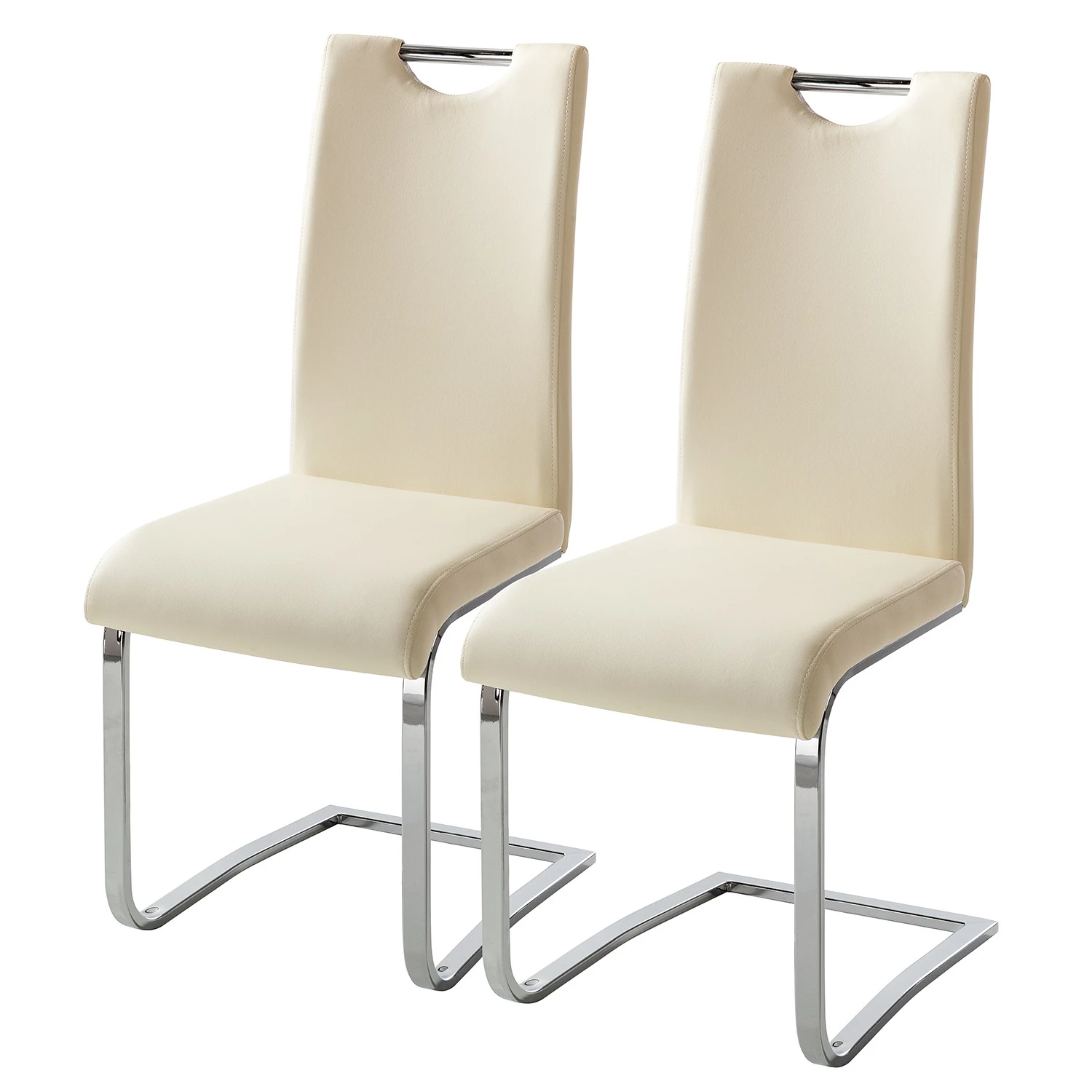Fredriks Chaises cantilever Nevia I - Imitation cuir / Métal - Chrome - Cuir synthétique Aleli: Créme - Lot de 2 1 Fredriks Chaises cantilever Nevia I - Imitation cuir / Métal - Chrome - Cuir synthétique Aleli: Créme - Lot de 2
