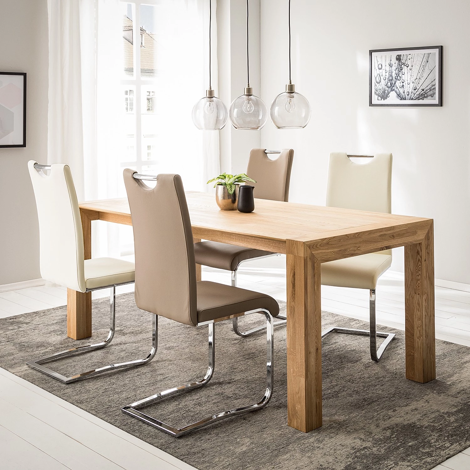 Fredriks Chaises cantilever Nevia I - Imitation cuir / Métal - Chrome - Cuir synthétique Aleli: Créme - Lot de 2 3 Fredriks Chaises cantilever Nevia I - Imitation cuir / Métal - Chrome - Cuir synthétique Aleli: Créme - Lot de 2 – Image 3