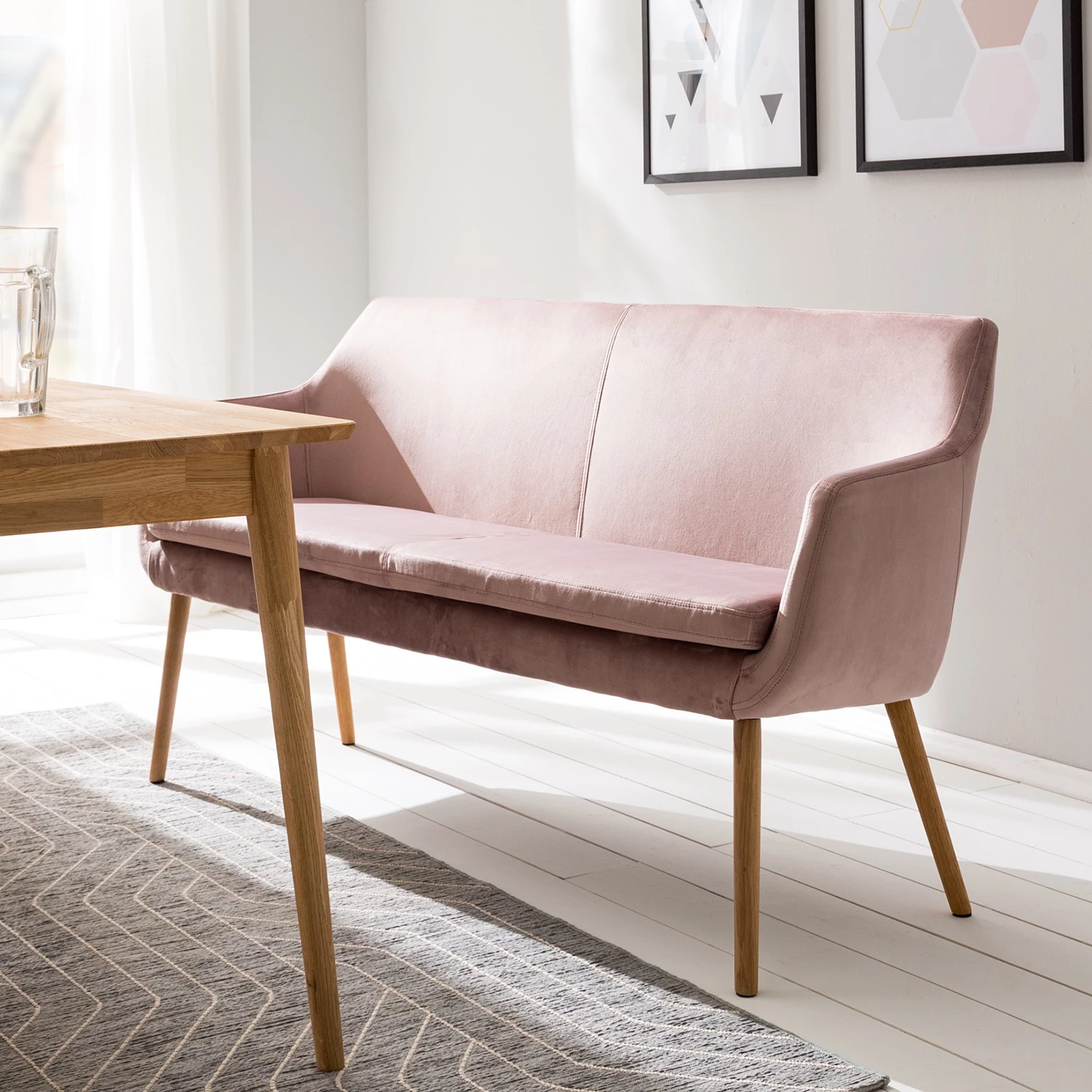 Mørteens Banquette Nicholas III - Velours / Chêne massif - Chêne - Vieux rose / Chêne 2 Mørteens Banquette Nicholas III - Velours / Chêne massif - Chêne - Vieux rose / Chêne – Image 2