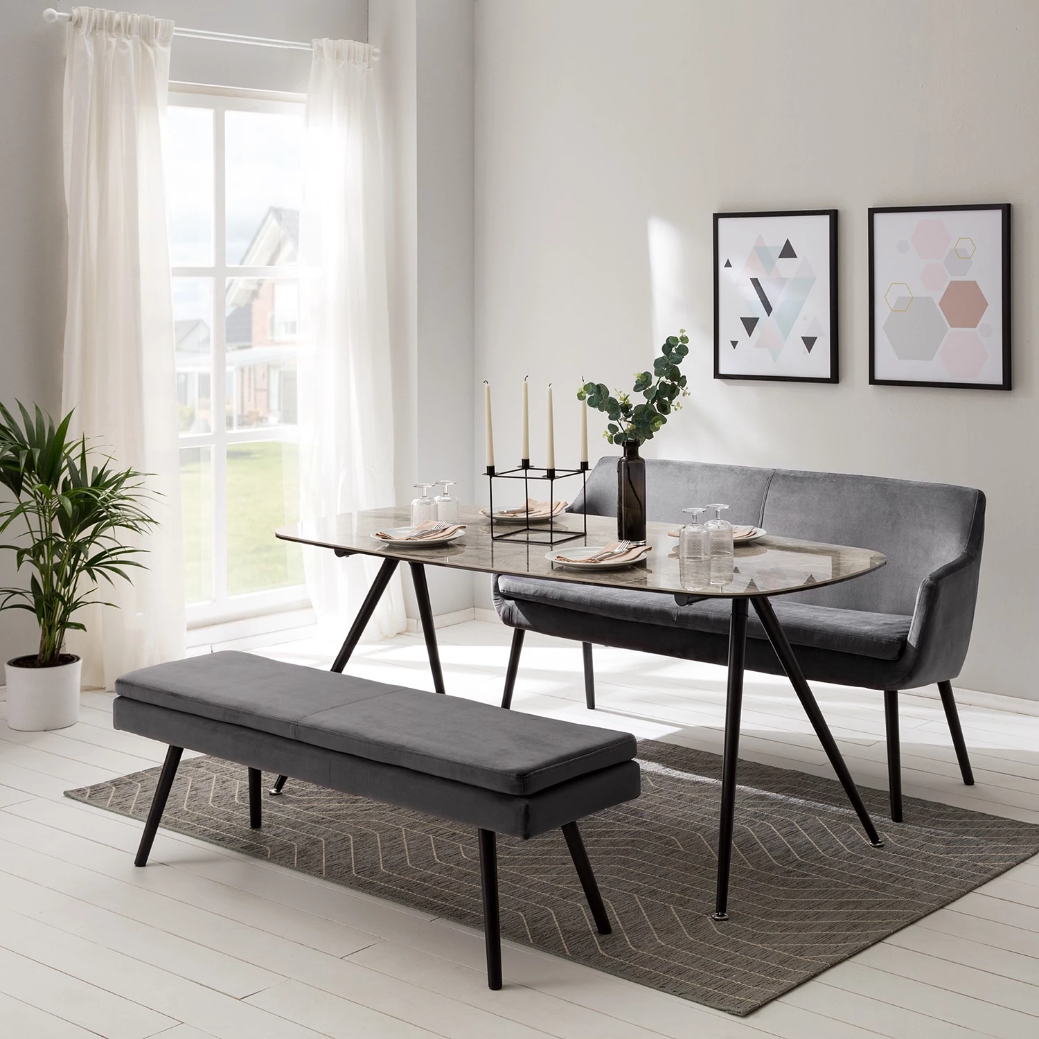 Mørteens Banquette Nicholas IV - Velours / Hévéa massif - Gris foncé / Noir 3 Mørteens Banquette Nicholas IV - Velours / Hévéa massif - Gris foncé / Noir – Image 3