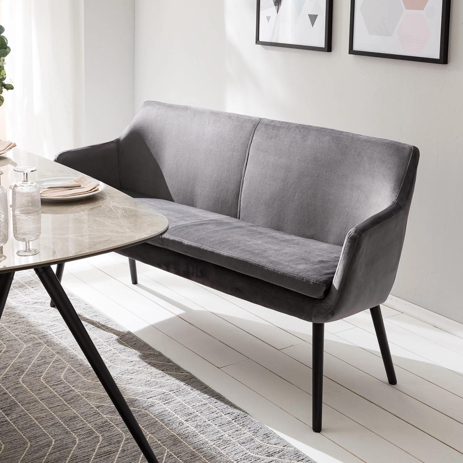 Mørteens Banquette Nicholas IV - Velours / Hévéa massif - Gris foncé / Noir 9 Mørteens Banquette Nicholas IV - Velours / Hévéa massif - Gris foncé / Noir – Image 9